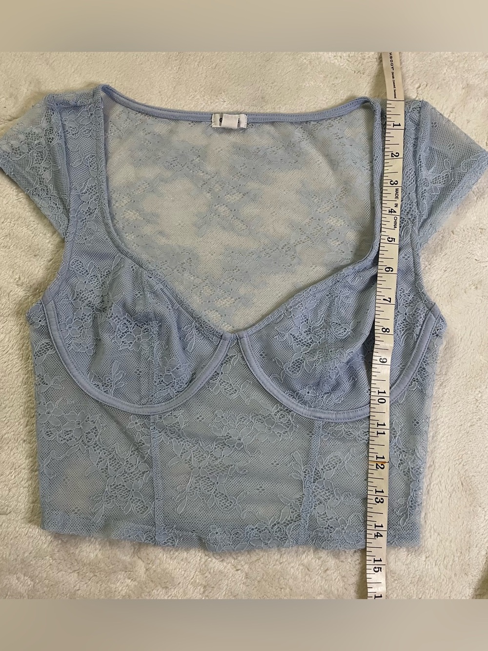 Garage Baby Blue Sheer Lace Crop Top size S - Picture 4 of 8